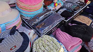 A Collection of Woolen Caps on Display in the Stores of Dharamshala