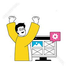 Design development concept with cartoon people in flat design for web.