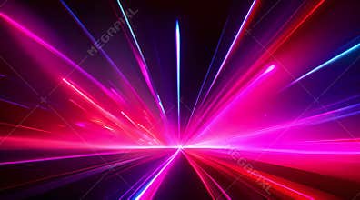 Abstract glowing colorful beams of neon light on black background