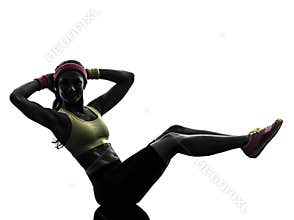Woman exercising fitness workout crunches silhouette