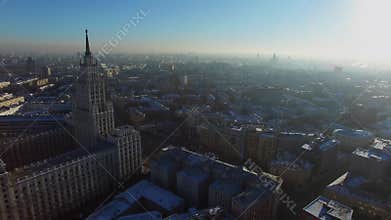 Cityscape lit bu sunlight at winter sunny day.