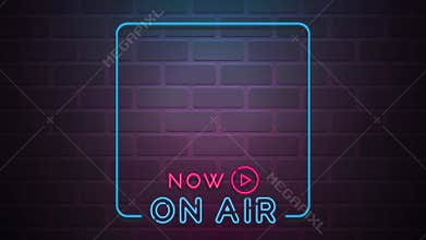 Now on-air bright flickering neon lights podcast template animation loop background element design