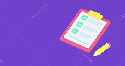 To do list complete notes writing task checkmark done clipboard pencil 3d icon animation