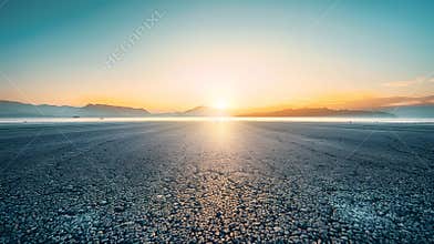 Generative AI Empty asphalt road and sea natural scenery at sunrise business concept.