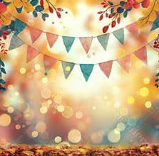 Festive Autumn Celebration With Colorful Bunting and Bokeh Lights