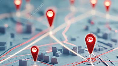 Map features multiple location markers accurately placed on an urban layout,