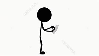 Animated Black Stickman Holding White Paper Isolated on White Background