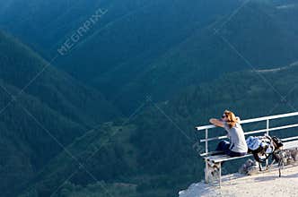 Tourist enjoying mountain view