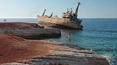 People observing the Edro III shipwreck in Peyia Cyprus