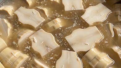 Close-Up of Fermented Cassava Tapai Food in Clear Liquid Process with Bright Overhead Lighting Natural Cream Beige
