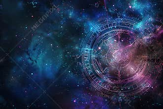 Abstract composition with zodiac circle in signs and symbols