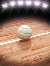 3d rendering of a Volleyball on a court with stadium lighting