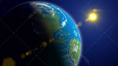 Highly detailed sunrise in space.