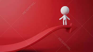 Stick Figure Standing Atop Upward Pointing Red Arrow