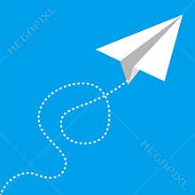Flying paper airplane on blue