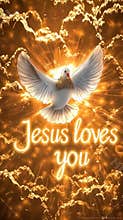 White bird with a cross on its chest flying in the sky