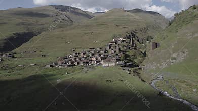Old ancient mountain village Dartlo. Georgia. Tusheti, Caucasus mountains