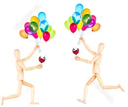 Wooden Dummy with wine and balloons