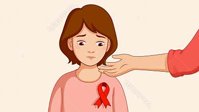 Woman with aids awareness ribbon receiving support