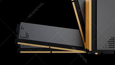 A 3D animation of white-label DDR5 RAM featuring aluminum heatspreaders.
