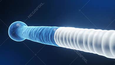Microscopic Journey Along Glowing Blue Axon