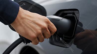 Charging Up - Hand Plugging in Electric Car Charger