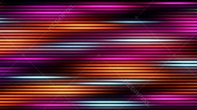 Abstract Neon Lights Background: Vibrant Horizontal Lines of Pink, Orange, and Blue Glowing in the Dark