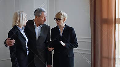 Business Meeting in a Well-Lit Room Discussing Plans With a Group of Three Professionals in Suits