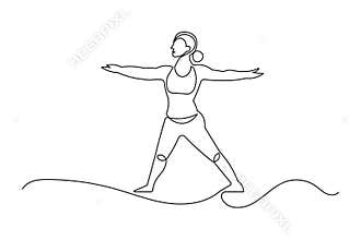 Continuous line drawing of yoga warrior ii pose minimalist style illustration