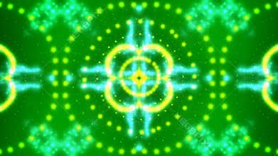 Abstract kaleidoscope in green, red, blue with roses