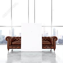 Vintage sofa and white poster