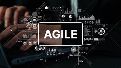Agile Project Management Concept with Digital Graphs and Charts Representing Workflow and Efficiency. Asymptotic smart
