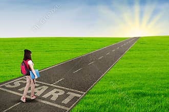 College student walk to start her future