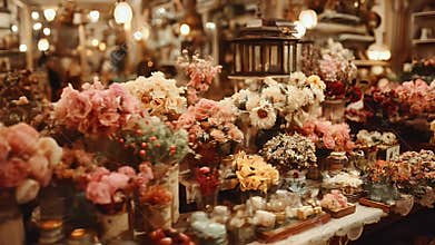 Rustic Floral Arrangement Display in Antique Shop Setting