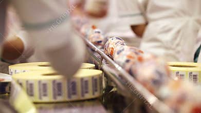 Packed ice-cream on the belt