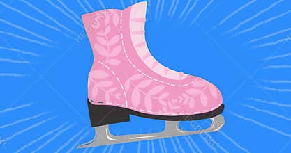 On start, pink ice skate boot tilting clockwise anticlockwise showcasing floral motif on white rays