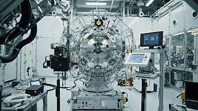 Detailed View Inside a Satellite Antenna Calibration Range Featuring Advanced Measurement Technology and Silver Equipment in a