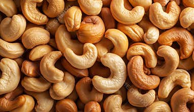 Many tasty cashew nuts as background, top view