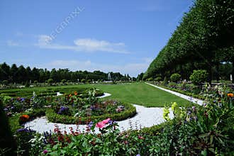 Symmetrical Formal Botanical Garden with Fountain Axis