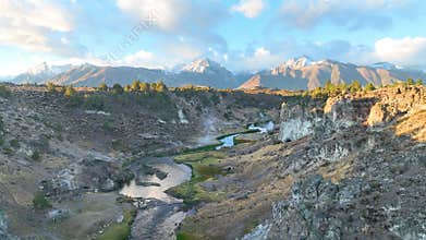 Aerial River Canyon Sierra Nevada Bishop California Sunrise Flyover