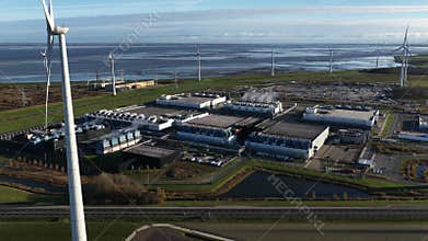 Aerial Video of AI Data Center Building Exterior in Eemshaven, The Netherlands: Large Investment and Expansion.