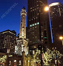 The Old Chicago Water Tower at Night, Christmas