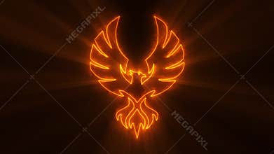 Orange Burning Phoenix Logo with Light Rays Loop Graphic Element