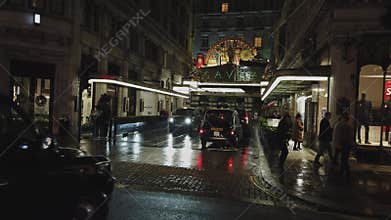 Savoy Hotel in London at night - LONDON, ENGLAND - DECEMBER 16, 2018