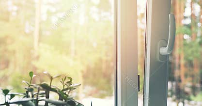 Hand open white plastic pvc window
