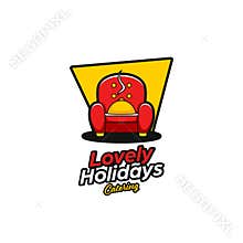 Lovely Holidays Catering logo, catering food beverages restaurant logo with lazy couch sofa and food dome symbolize about holiday