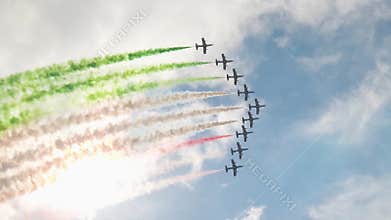 Italy tricolor Flag with Airplane