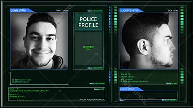 Digital futuristic police officer profile interface corner pin angle