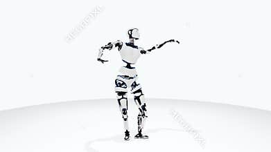 robot android woman dancing. Sci-fi stylish robotic girl. Cute robot woman. CG animation.