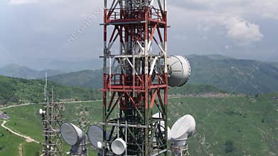 Aerial view of telecommunications towers antennas